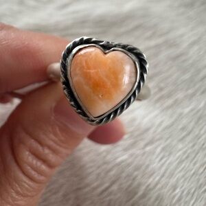 Heart-Shaped Orange Spiny Sterling Silver Ring